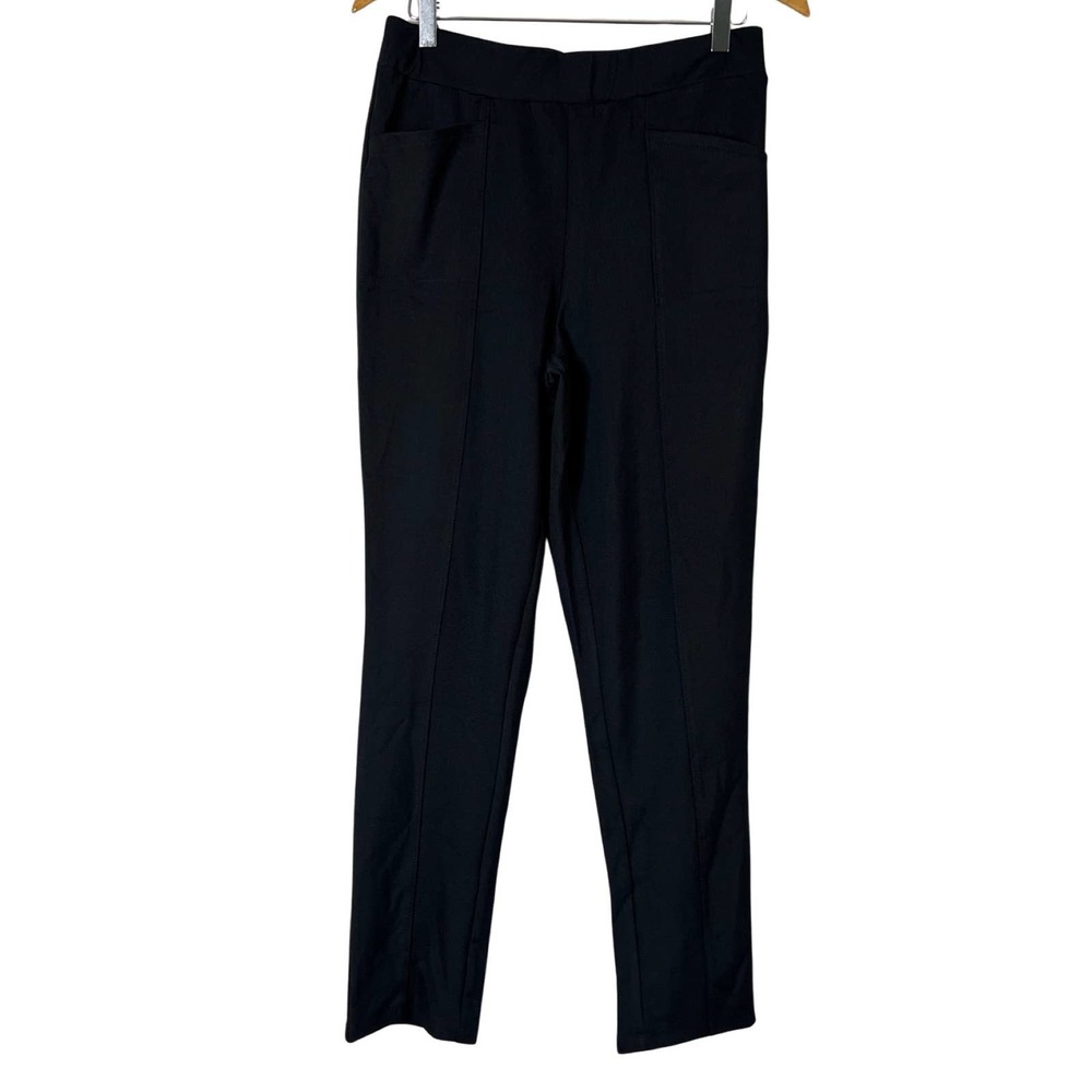 ISAAC MIZRAHI LIVE Pebble Knit Slim Leg Ankle Pant Pitch Black Solid S